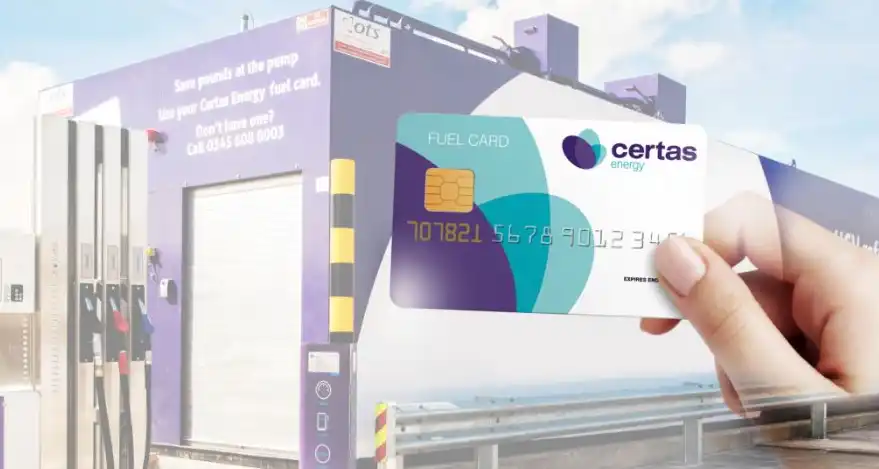 Hand holding a certas energy fuel card at a HGV Bunker site.