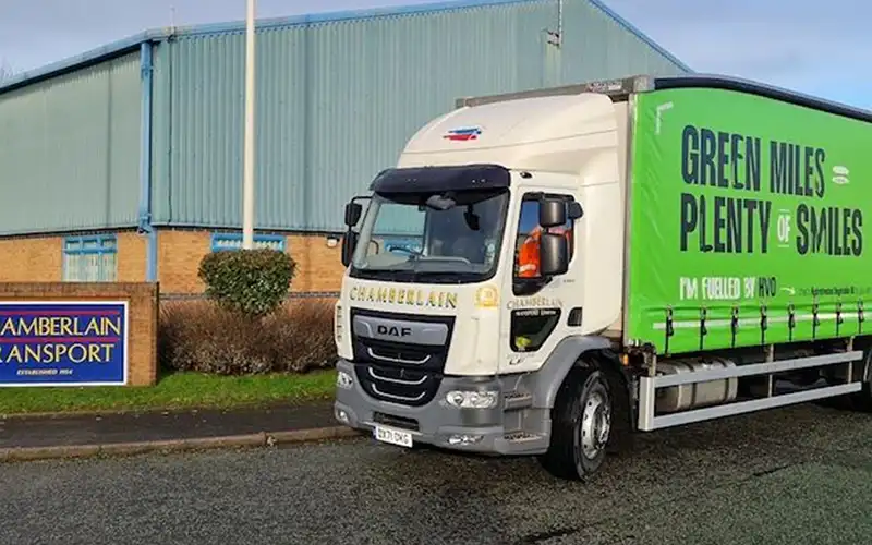 Chamberlain lorry powered by Certas Energy HVO at Chamberlain HQ.