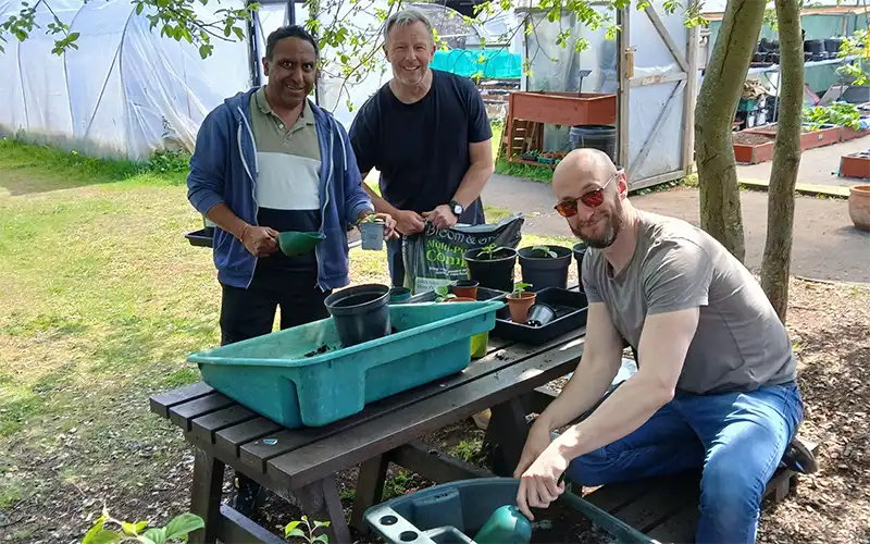 Certas Energy staff working in community garden.